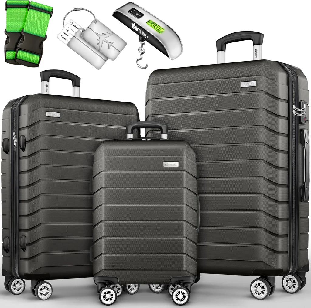 Set Valigie tillvex® 3-TLG Antracite: Trolley TSA + Bilancia Bagaglio