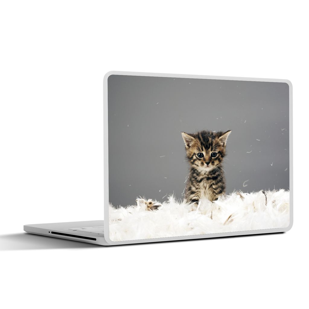 MuchoWow Laptop Aufkleber Sticker Cover Kätzchen - Federn - Grau 36.5x27.5 cm - Laptop-Sticker