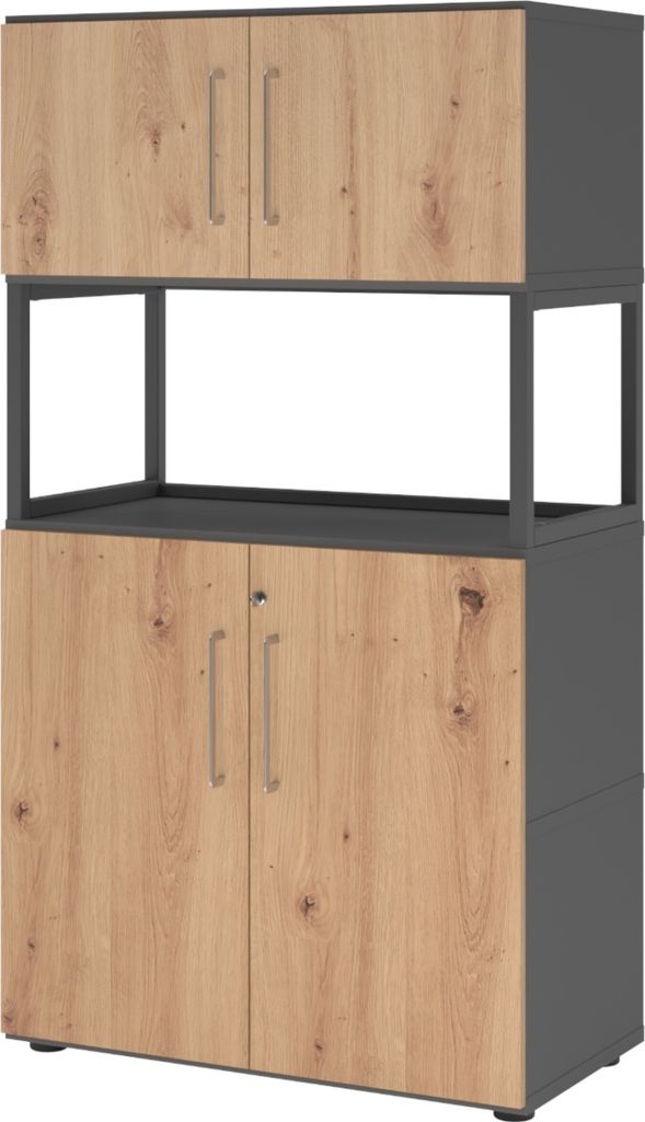 bümö flexi Aktenschrank groß abschließbar mit Regal - Nachbildung: Graphit/Asteiche