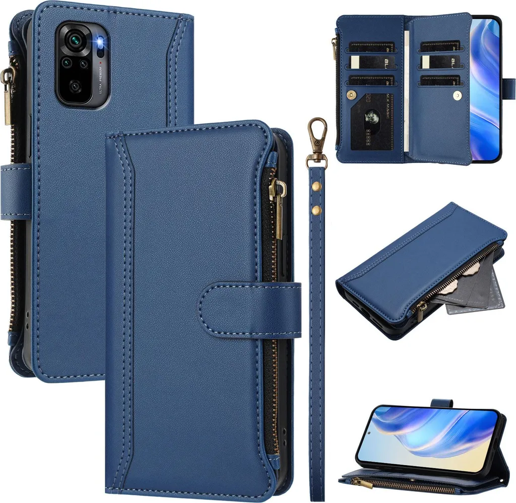 Cover Portafoglio Xiaomi Redmi Note 10S Poco M5s 4G Blu con Zip