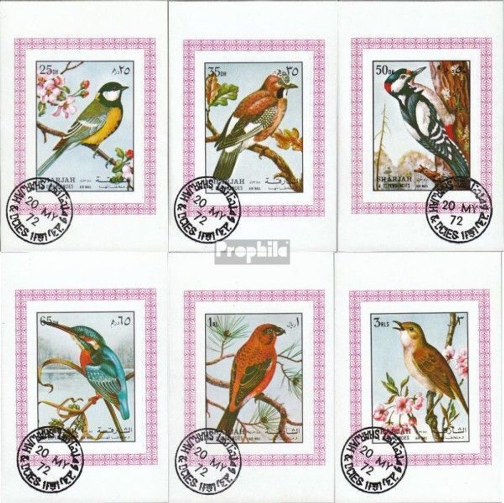 Briefmarken Sharjah 1972 Mi Block1178B-Block1183B (kompl.Ausg.) gestempelt Vögel