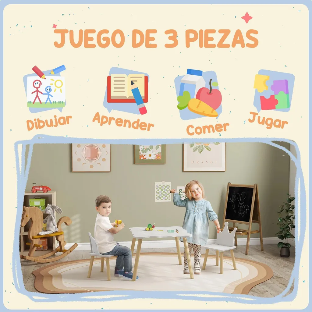 Table pour enfants avec 2 chaises blanche Set de 3 pièces pour 3-6 ans - 4