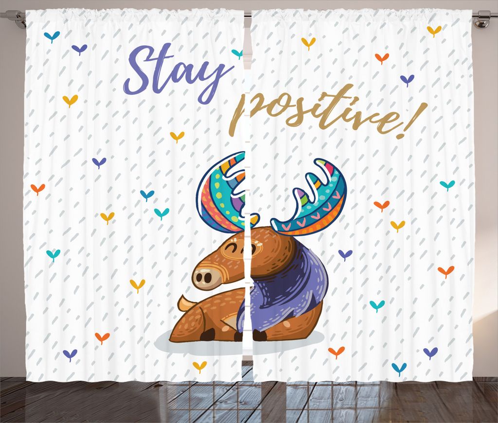 ABAKUHAUS Elch Rustikaler Vorhang, Inspiration Regen Herz, Wohnzimmer Universalband Gardinen mit Schlaufen und Haken, 280 x 245 cm, Mehrfarbig