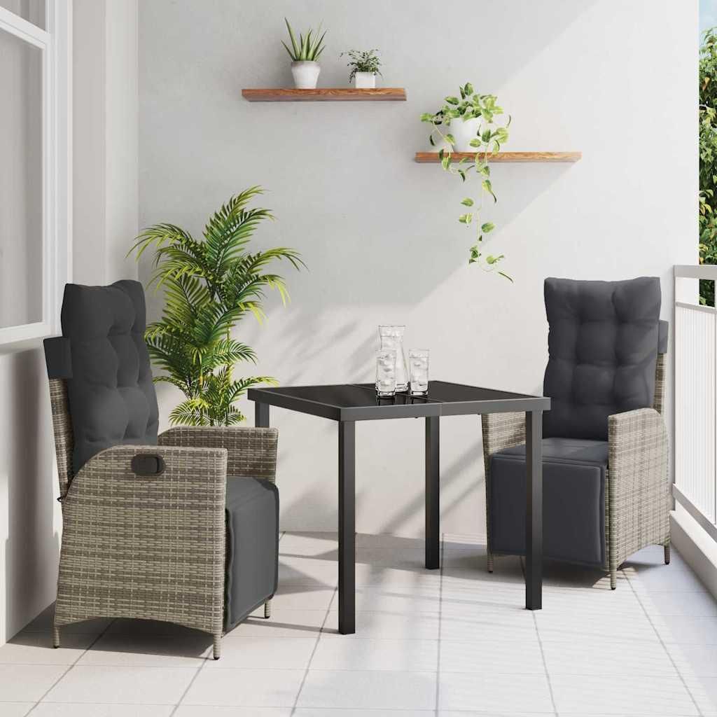 Maison Exclusive - Garten Essgruppe mit Kissen 3 pcs Grau Poly-Rattan