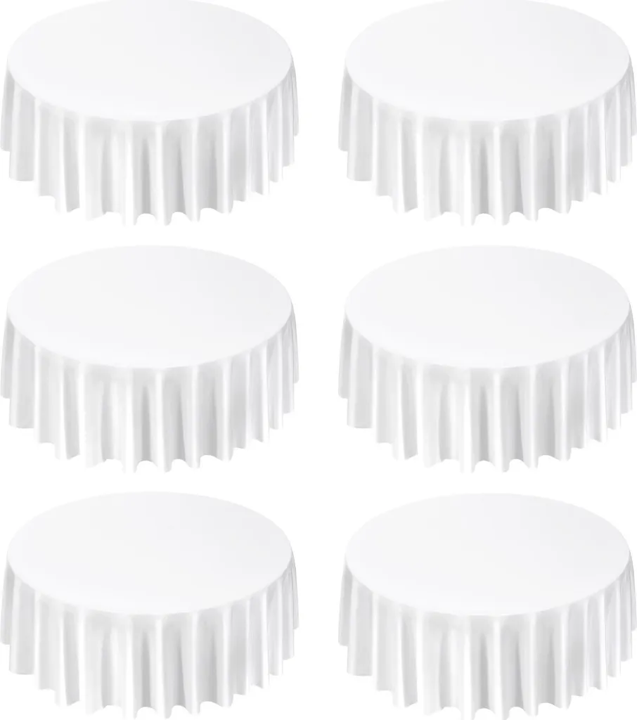 SucceBuy Set 6 Tovaglie Rotonde 304cm | Poliestere No-Stiro Bianco