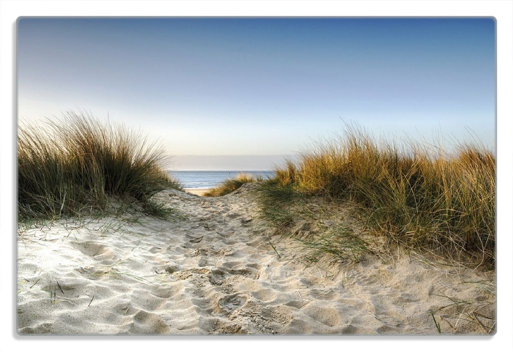 Wallario Frühstücksbrettchen aus Glas 20 x 30 cm mit rutschfesten Füßen, Motiv Weg durch die Dünen zum Strand am Meer