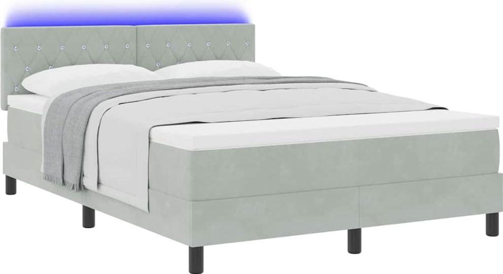 LED Boxspringbett mit Matratze Hellgrau 160 x 200 cm Samt