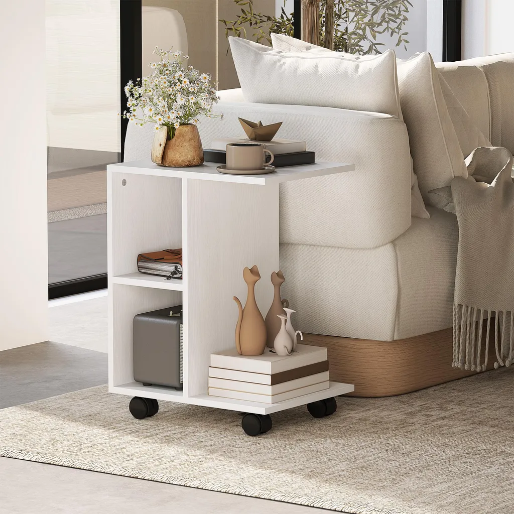 Table de lit blanche en C pour ordinateur, table d'appoint HOMCOM mobile