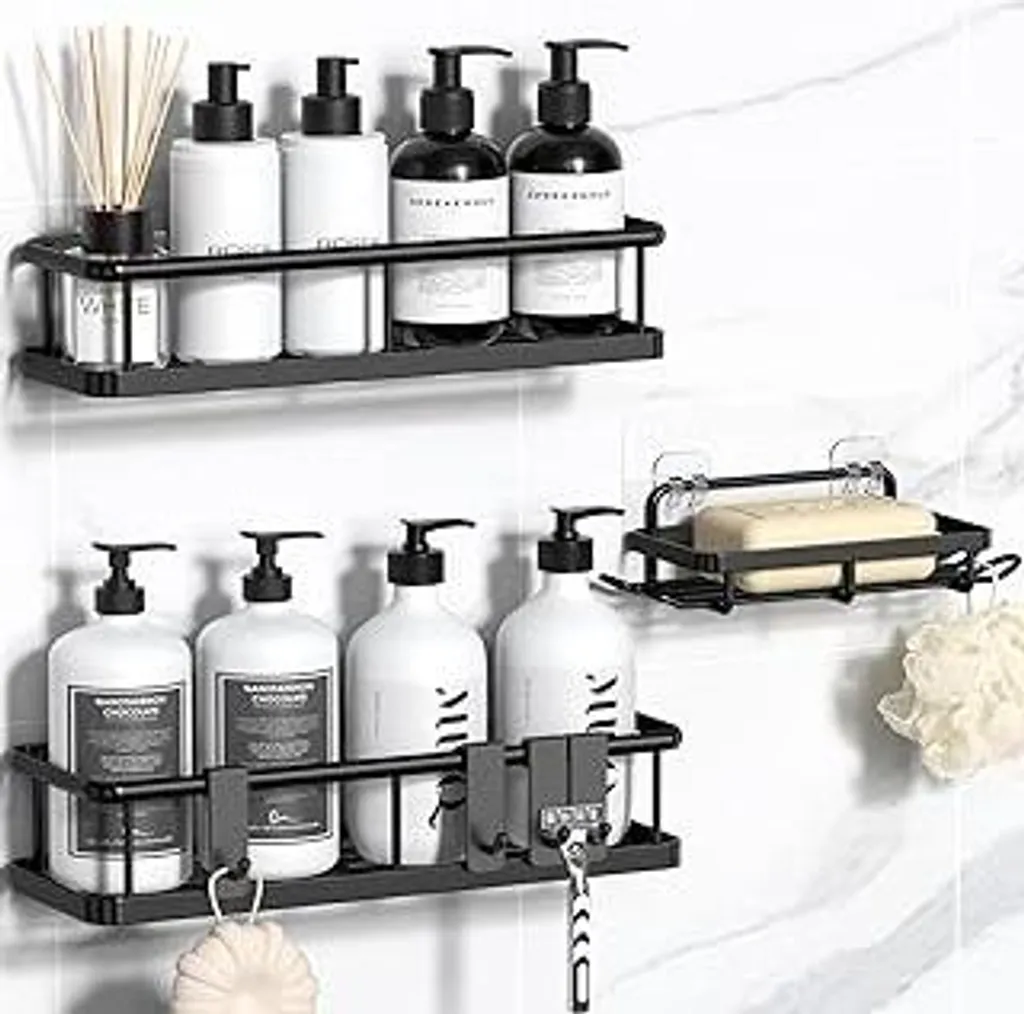 Supporto Shampoo Doccia Nero 3 Pezzi - Scaffale Bagno Salvaspazio