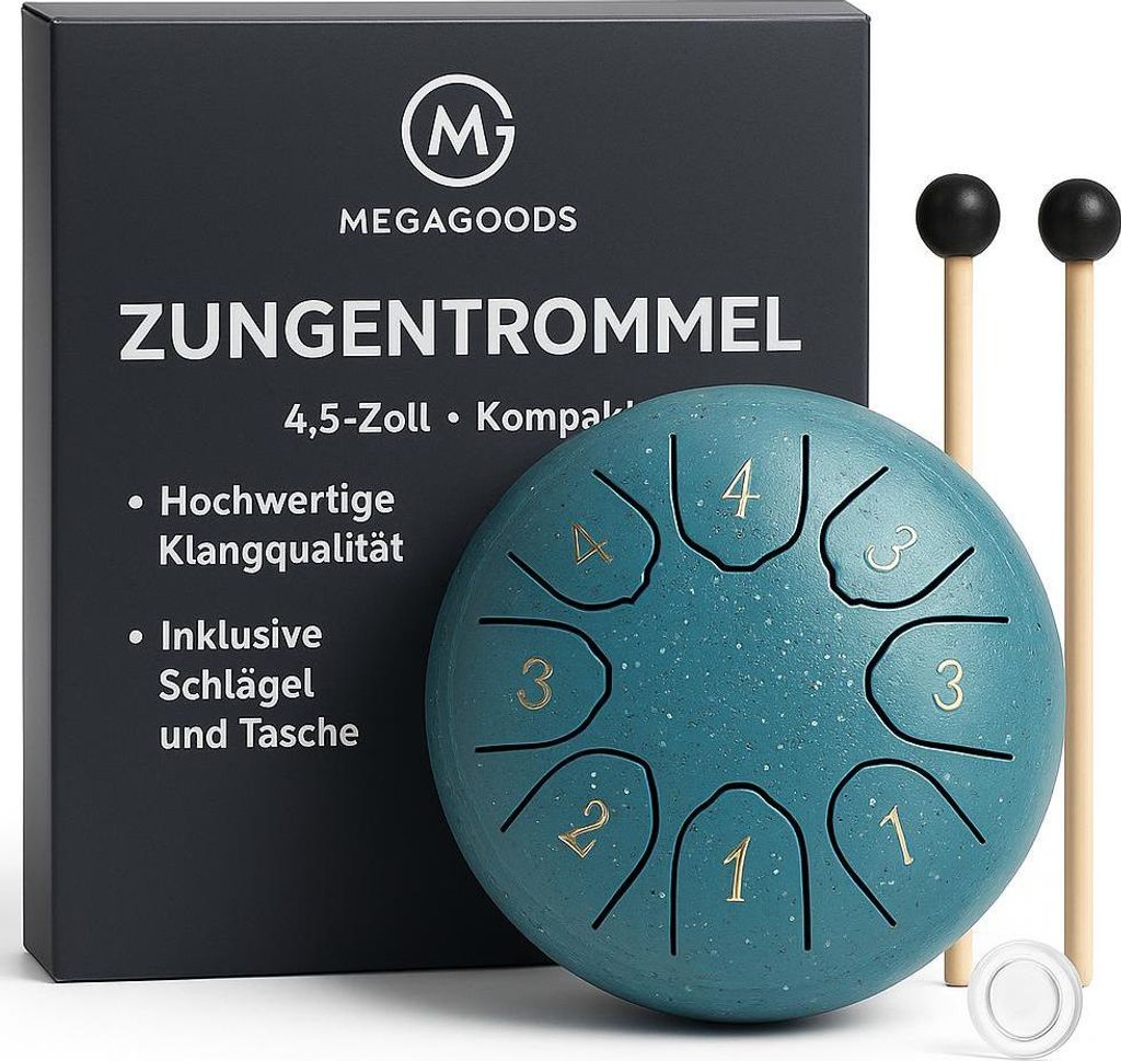 Steel Tongue Drum 4,5 Zoll 8 Töne inkl. Schlägel und Tasche DE.