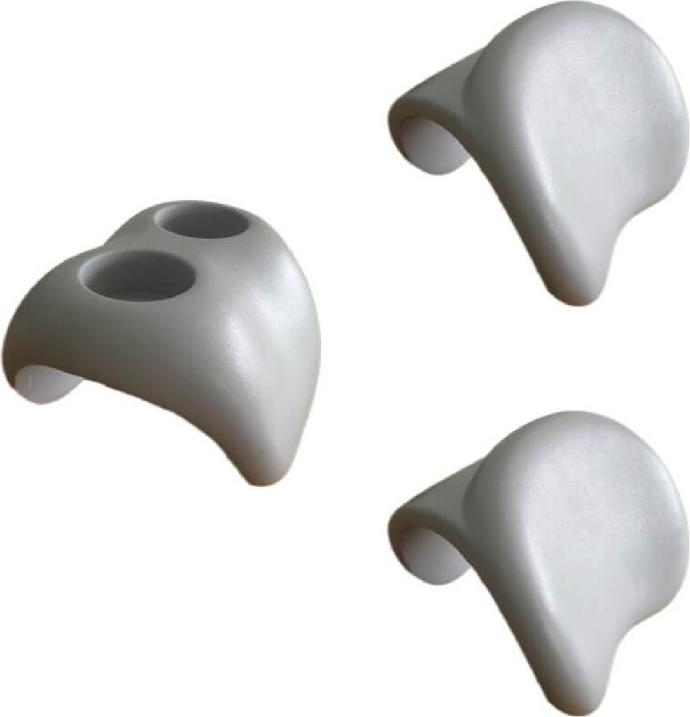 Three white/gray whirlpool accessories, likely cup holders, are arranged against a white background.