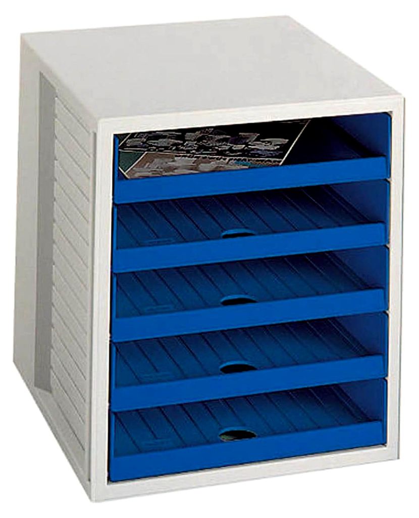 2er Bundle Schubladenbox SCHRANK-SET; Innovatives Design mit 5 offenen Schubladen; hellgrau-blau
