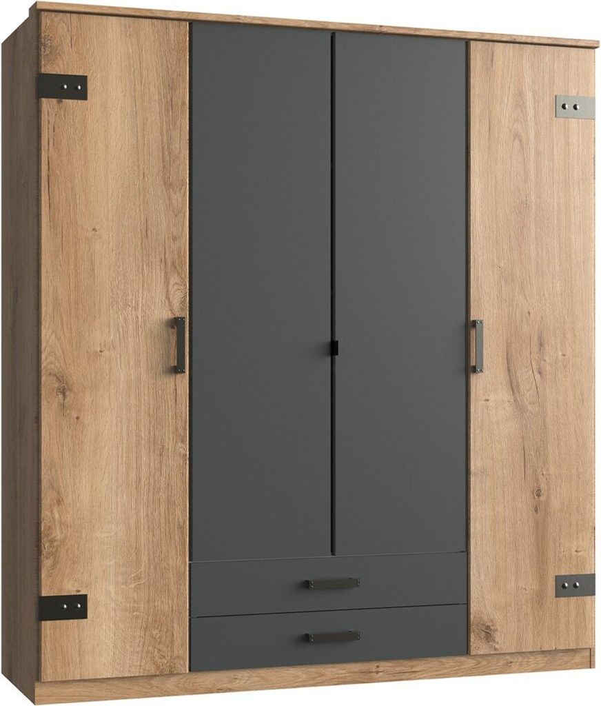 Kleiderschrank, mit 4 Türen, in Eiche und Graphit Produktbild 
