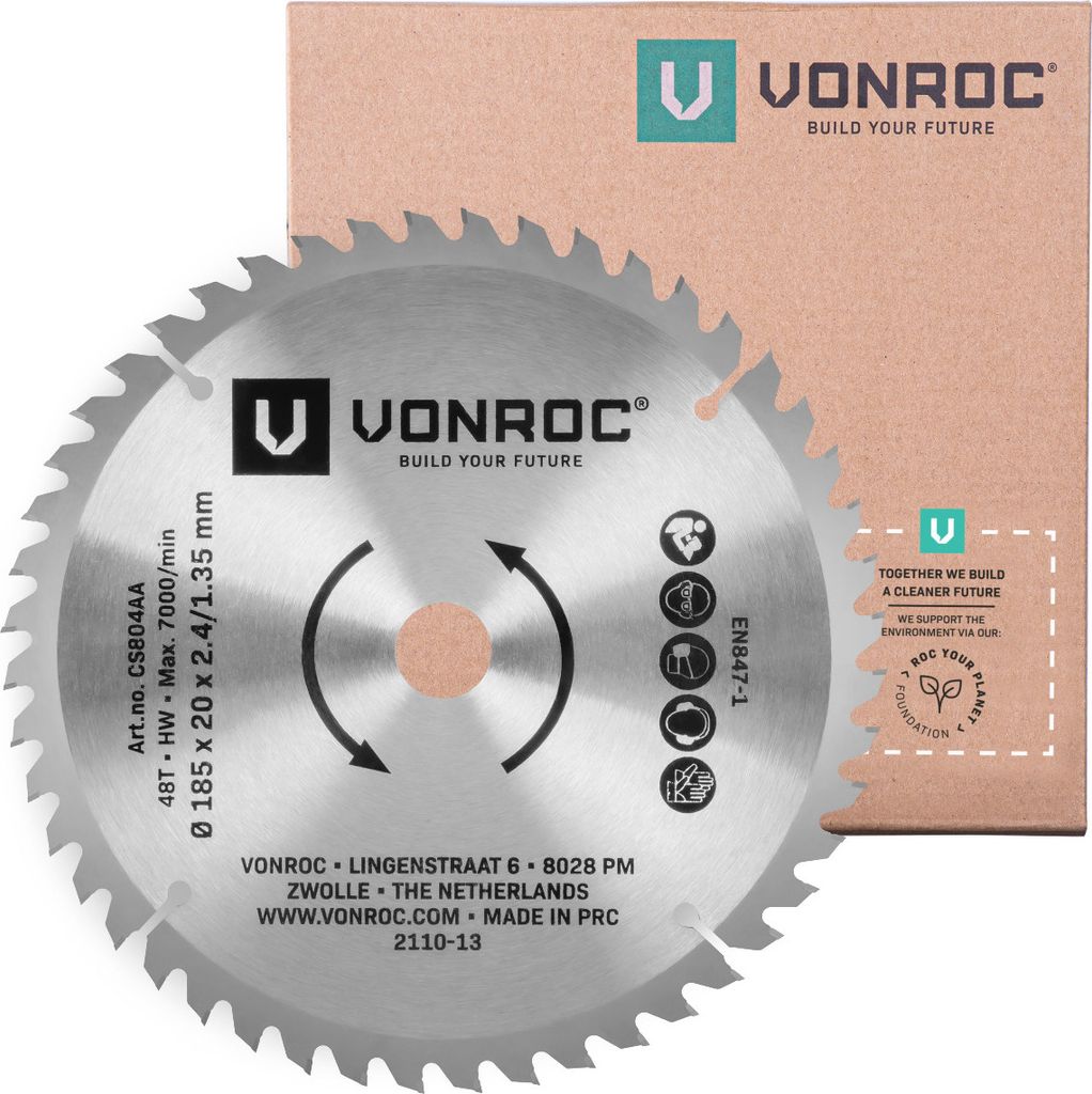 Vonroc Kreissägeblatt 185x20mm - 48T - Geeignet für Holz | Produktbild 