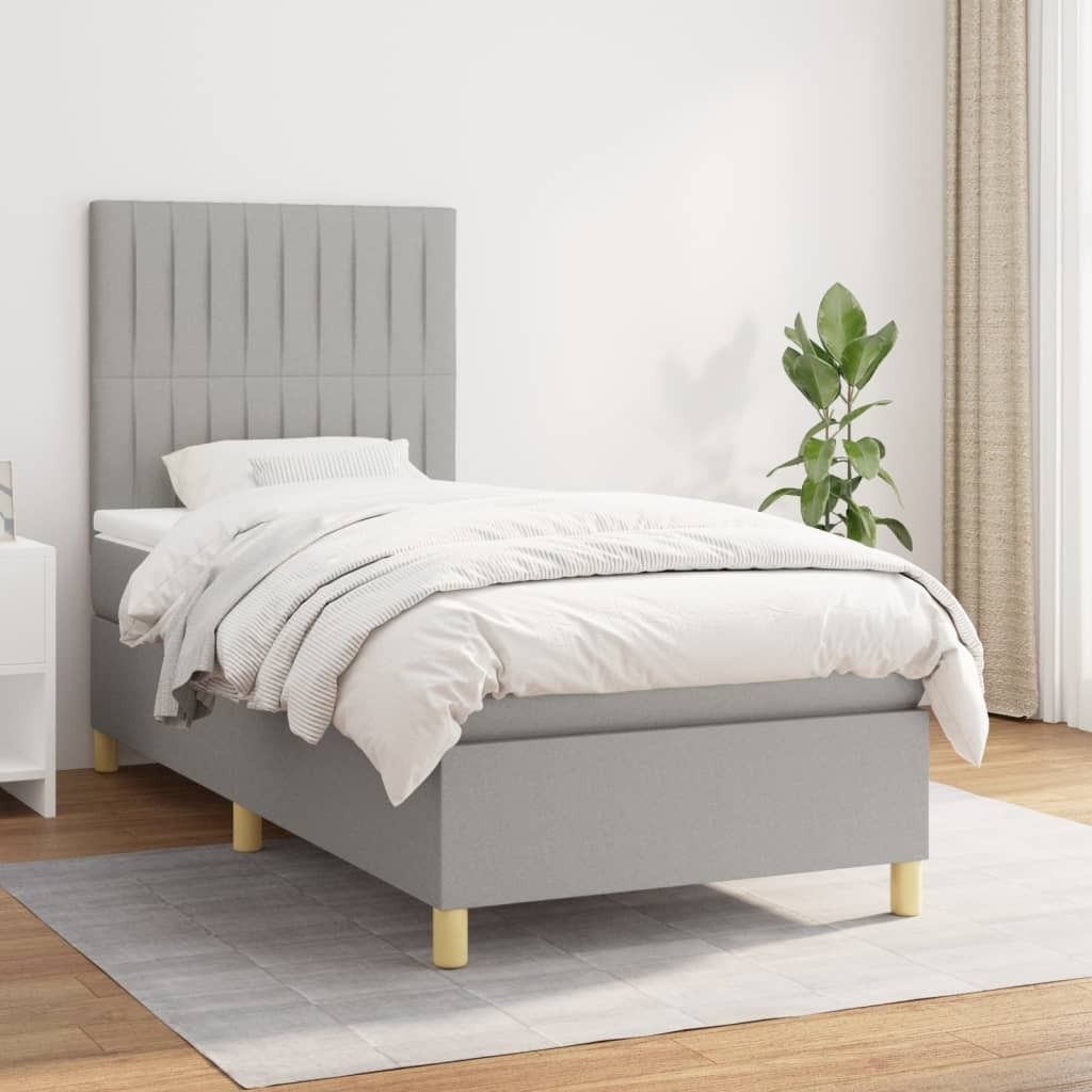 The Living Store Boxspringbett mit Matratze Hellgrau 90x200 cm Stoff