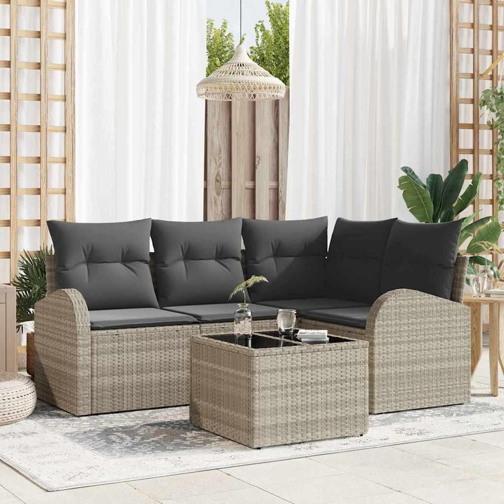 Maison Exclusive - Gartensofa-set 5 pcs Hellgrau Poly-Rattan