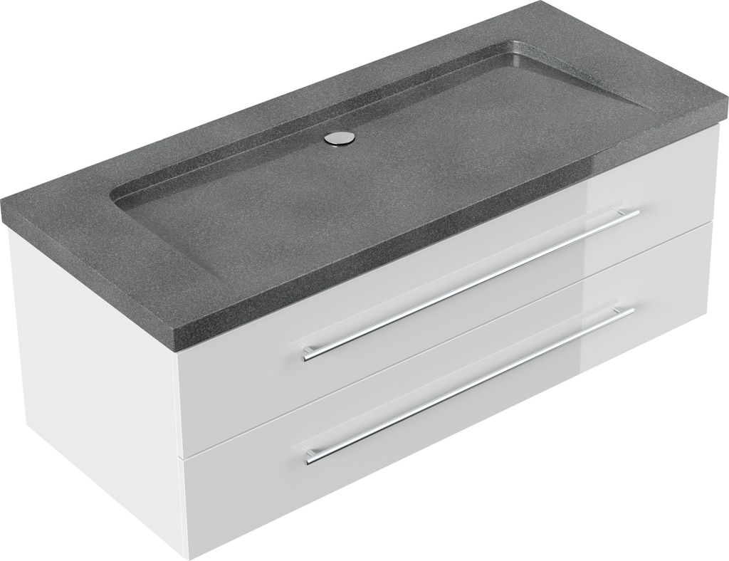 Badmöbel Granit G654 Damo 130 cm ohne Hahnloch SoftClose weiß hochglanz : Weiss hochglanz Varianten: Weiss hochglanz