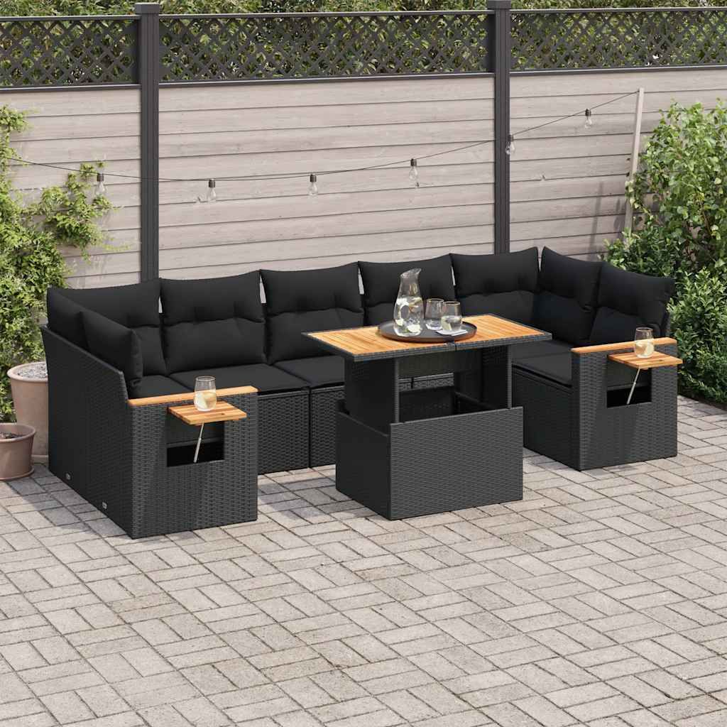 Maison Exclusive - 8-tlg. Garten-Sofagarnitur mit Kissen Schwarz Poly Rattan