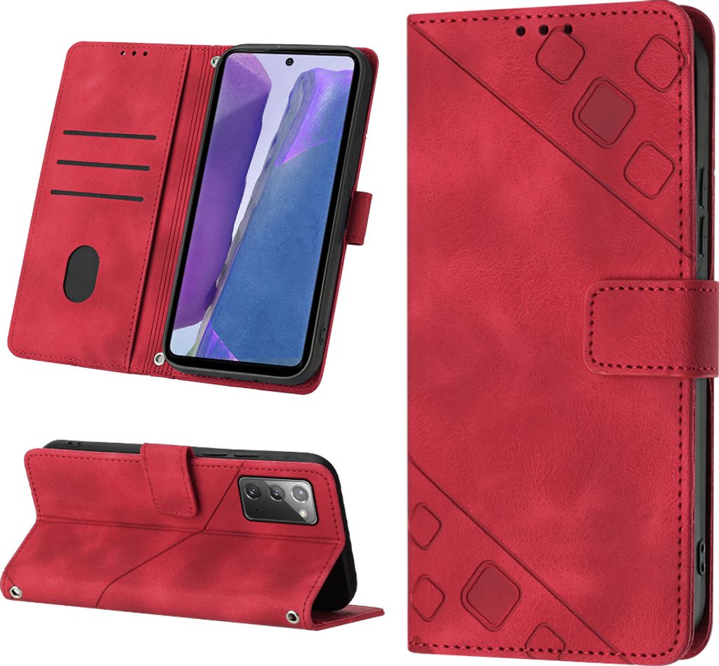Hülle für Samsung Galaxy Note 20 Prägung Flip Leder Brieftasche Schutzhülle mit Ständer Rot
