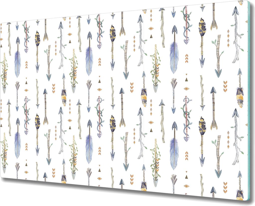 Glas Schneidebrett Herdabdeckplatten Schneideplatten - 80x52 cm - Boho Pfeile blau grün