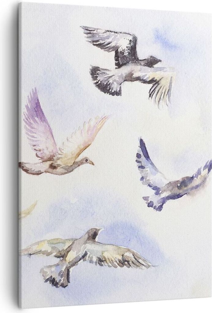 Bild auf Leinwand - Leinwandbild - Einteilig - Vögel Aquarell Wildheit Fliegen - 50x70cm - Wand Bild - Wandbilder - Leinwanddruck - Wanddekoration...