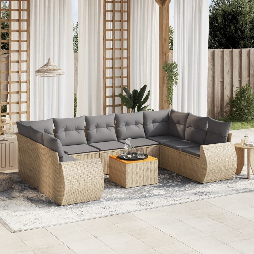 Maison Exclusive - 10-tlg. Garten-Sofagarnitur mit Kissen Beige Poly Rattan