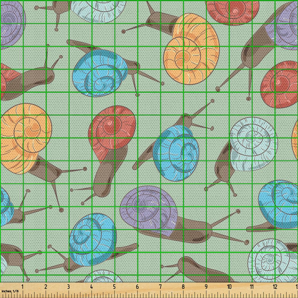 ABAKUHAUS Tier Gewebe als Meterware, Hand gezeichnet Schnecken und Mollusken mit bunter Vortex Form Shells wiederholenden Muster, 3 M (148 x 300 cm...