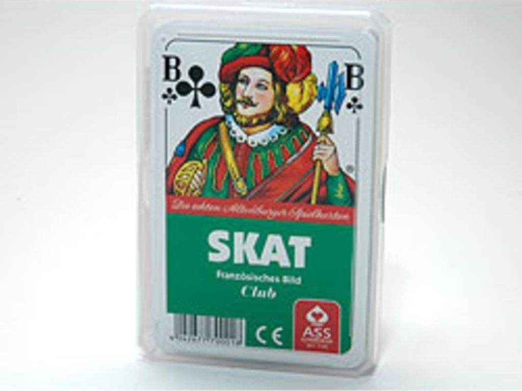 Klassisches Skatspiel Französisches Blatt 32 Karten in robuster Klarsichtbox – Ideal für Kartenspiele Schwarz Rot