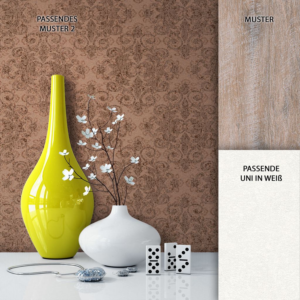 NEWROOM Tapete Braun Vliestapete Ornament - Wohnzimmer Barock Metallic