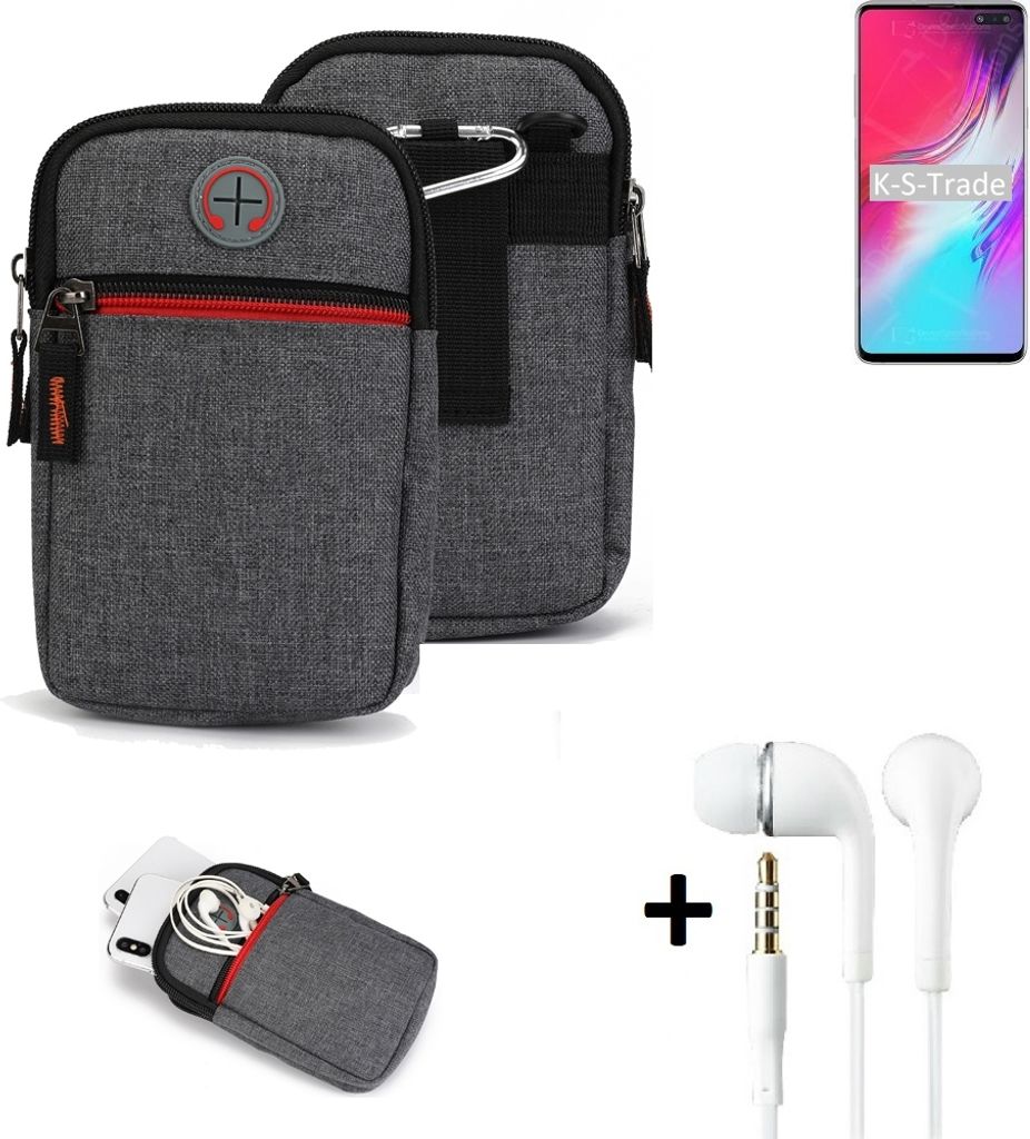 K-S-Trade Gürteltaasche + Kopfhörer kompatibel mit Samsung Galaxy S10 5G Exynos Handy Tasche Holster Schutz Hülle Handy Hülle grau Zusatzfächer