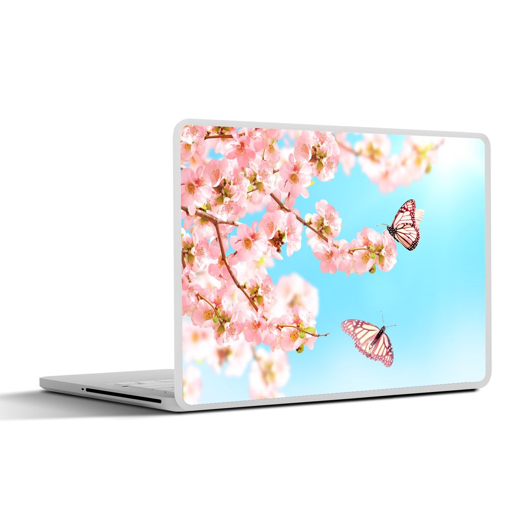 MuchoWow Laptop Aufkleber Sticker Cover Schmetterlinge - Baum - Blumen 31x22.5 cm - Laptop-Deko
