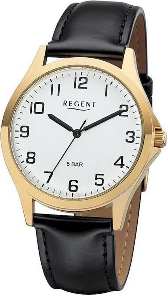 REGENT 1103482 Herrenuhr Goldfarben 39 mm Weiß Lederband