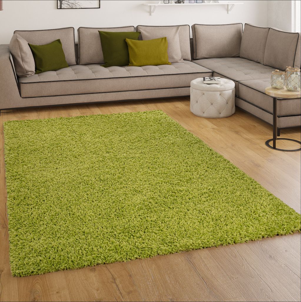 Shaggy Hochflor Langflor Teppich Sky Einfarbig in Grün Grösse Ø 120 cm Rund