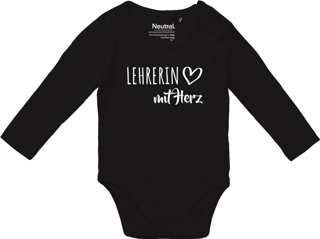Huuraa Baby Body Lehrerin mit Herz 62 Black Baumwolle Fairtrade Langarmbody Geschenkidee