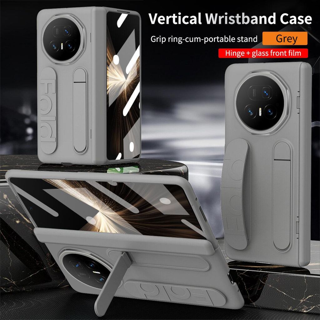 Hülle für Honor Magic V5 Armbandtasche mit Scharnierschutz, Eingebautem Displayschutz, Griff, Ständer Handyhülle Grau