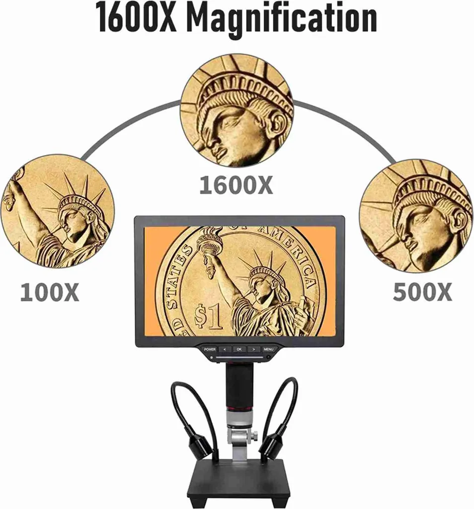 Microscope USB 1600X à écran tactile 10,1 pouces 16MP et télécommande IR