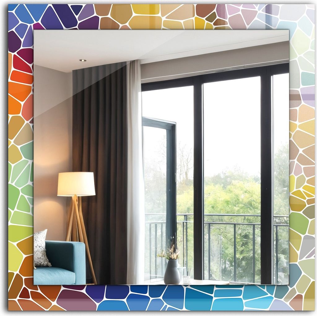 Bedruckter Spiegel - Wandspiegel - Dekorativer - Modern - 60x60 cm - Buntes Abstraktes Mosaik