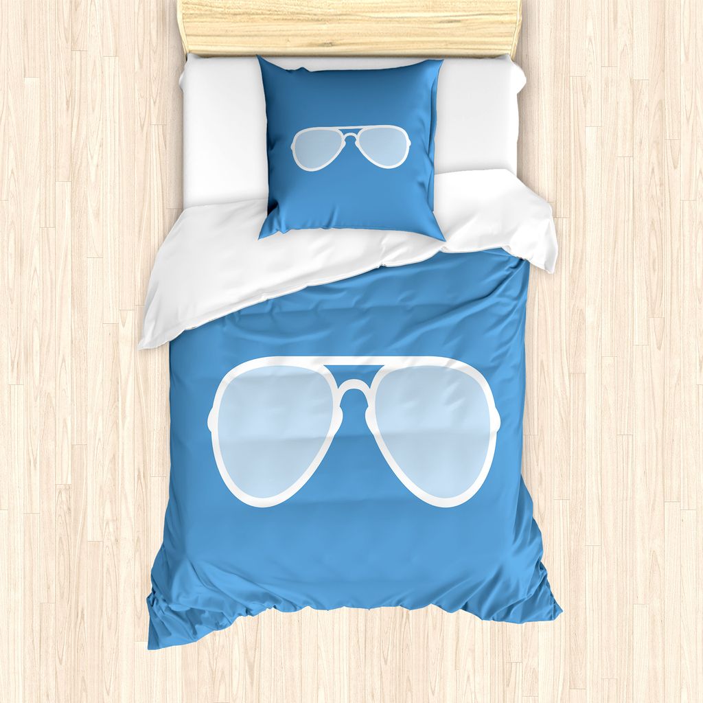 ABAKUHAUS Vintage Blue Bettbezug Set für Einzelbetten, Flieger Sunglass, Milbensicher Allergiker geeignet mit Kissenbezug, 135 cm x 200 cm - 80 x ...