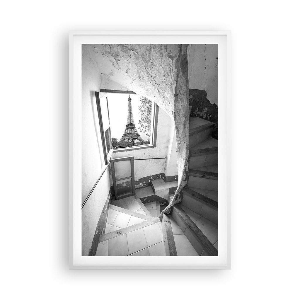 Gerahmtes Poster - Weißer Rahmen - Treppe Turm Eiffel - 61x91,5 cm - Wand Bild - Wanddeko - Wandbilder - Kunstposter - Wandposter - Bilderrahmen -...