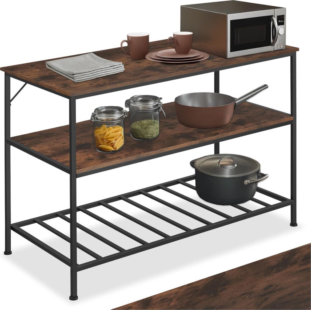 A kitchen shelf unit with various kitchen items on it.