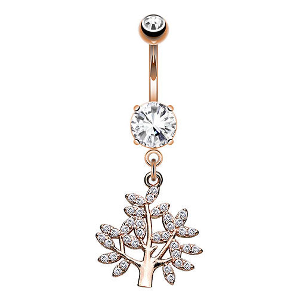 Taffstyle Bauchnabelpiercing Bauchnabelpiercing Banane Stecker Kristall Lebensbaum Anhänger, Rosegold