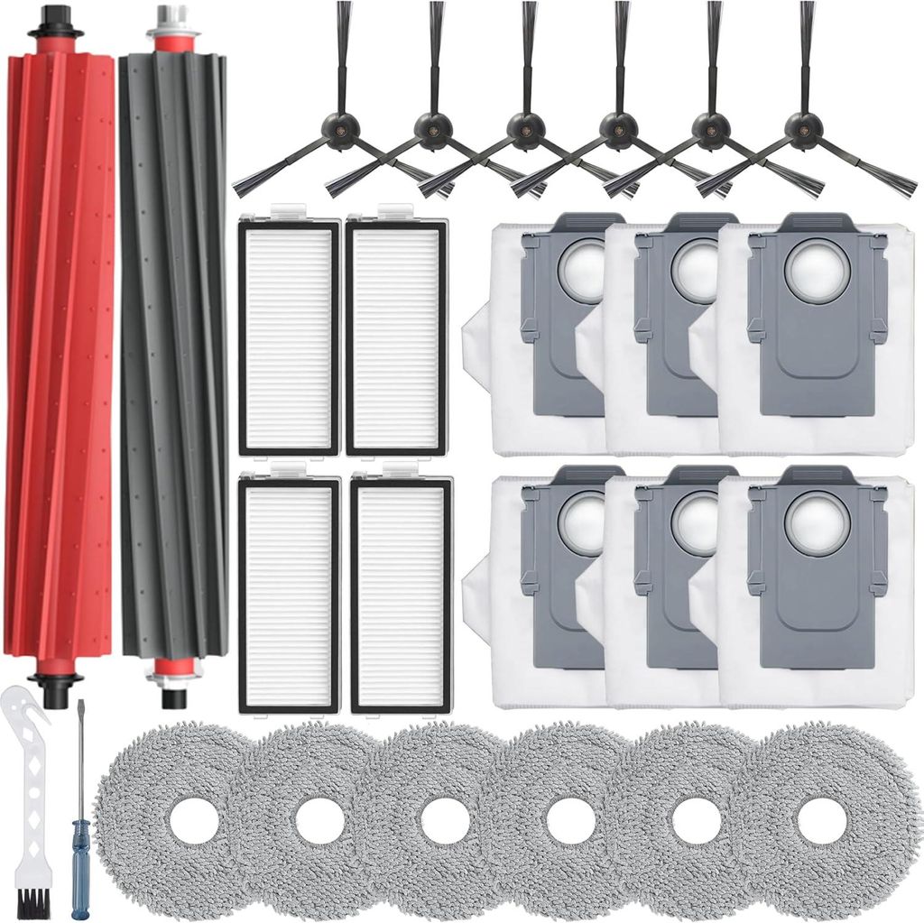26 Stück Zubehörset für Roborock Qrevo Master/Qrevo Slim Roboter Saugroboter,1 Satz Hauptbürsten,4 Filter,6 Mop-Pads,6 Seitenbürsten und 6 Sta...