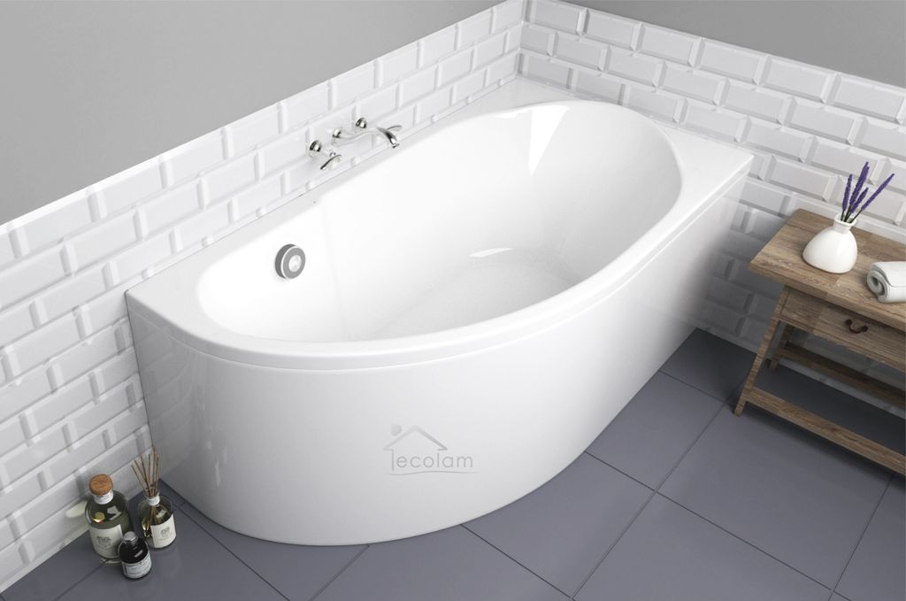 ECOLAM Badewanne Eckbadewanne Eckwanne Wanne Acryl Mi-Polimat 140x70 RECHTS Schürze Füße Silikon Ablaufgarnitur GRATIS