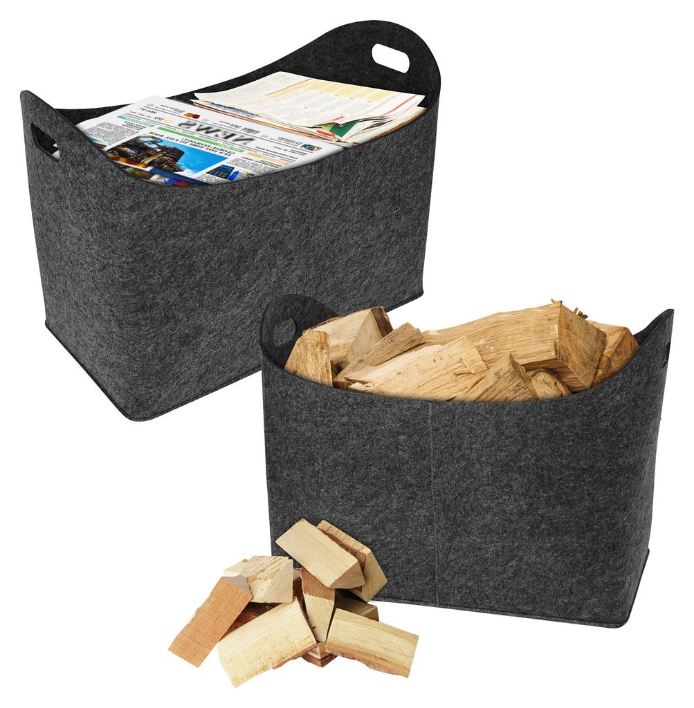 LARS360 2x Filztaschen Kaminholzkorb Tragegriffen Holzkorb für Kaminholz Filzkorb 5mm Holzkorb Einkaufskorb Aufbewahrungskorb (55 x 30 x 40 cm, Du...