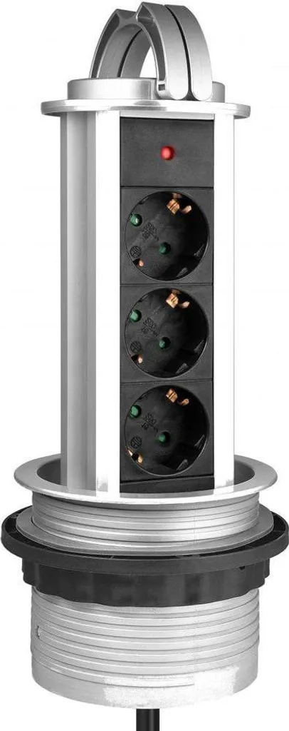 Allteq MS-1200 Multiprise escamotable 3 prises 2m aluminium noir et argent