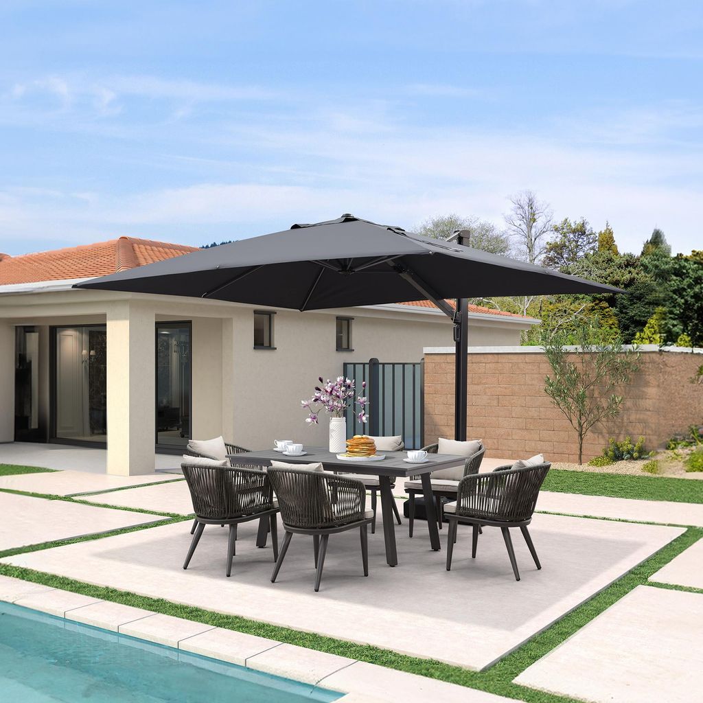 PURPLE LEAF Ampelschirm Rechteckiger Aluminium Terrassenschirm,Groß Sonnenschirm 270 x 365 cm, 360° Drehbar für Terrasse, Balkon Sonnenschutz, Grau