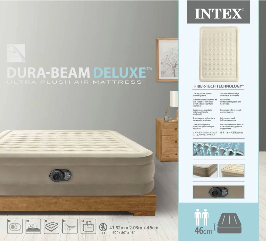 Intex Airbed Matrimoniale Beige 152x203x46 cm Set Completo Offerta - 5