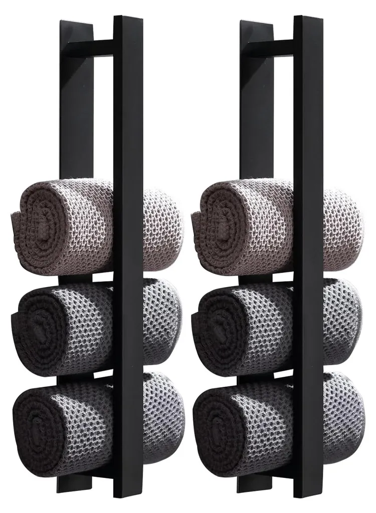 Organiseur vertical pour serviettes de bain - Porte-serviette noir mat