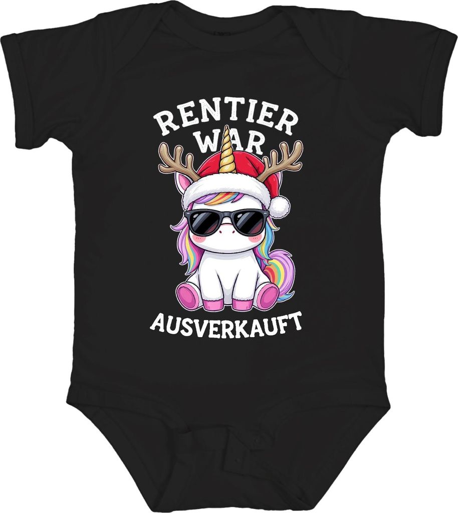 Rentier war t Einhorn Weihnachten lustig Regenbogen Unisex Baby Body, Schwarz, 12/18