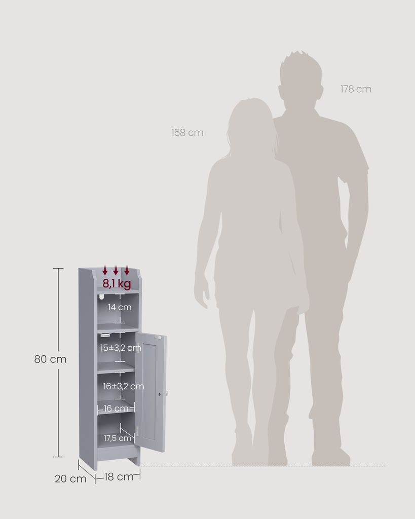 KOMTO Beistellschrank Schmal In Anthrazit - 35 X 84 X 37 Cm, Mit Tür, Ideal Für Bad, Flur Oder Schlafzimmer